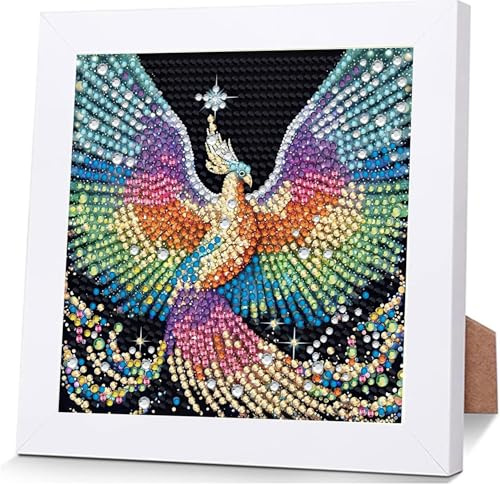 Qiukoo Diamond Painting Kinder mit Rahmen ab 6 Jahre Farbe Phoenix - Bastelset Kinder ab 6 Jahre Mädchen Junge Diamant Painting Bilder Kleine Geschenke Mädchen 4 5 6 7 8 9 10 jahre