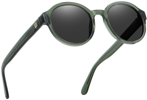 DUCO Runde Sonnenbrille Unisex Polarisierte Retro Sonnenbrille für Damen und Herren Vintage Kreis Sonnenbrillen UV400 Schutz DC1240 (Transparent Grün Rahmen Grau Linse)