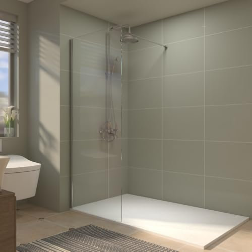 Aquariss 900mm Chrome Walkin Shower Screen 8mm Safety Clear Shower Glass Door Panel Reversible Easy Clean Wetroom Shower Enclosure Cubicle