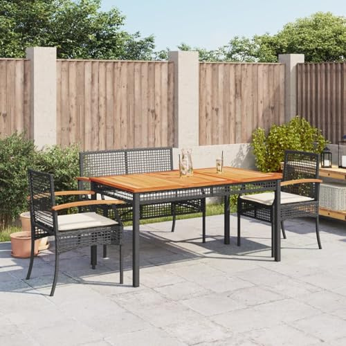 IKAYAA Rattan Gartenmöbel Essgruppe, Garten Sitzgruppe 4 Personen, Terrassenmöbel Balkongarnitur, Rattan Gartenmöbel aus 2X Gartensessel, 1x Tisch, 1x Gartenbank, für Balkon, Garten und Terrasse,