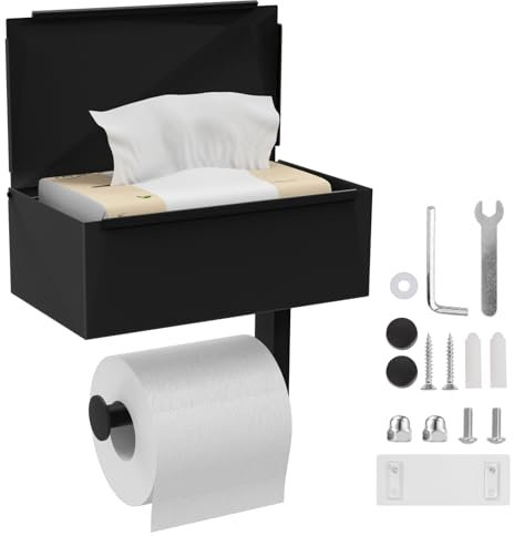 Toilet Roll Holder With Shelf, Toilet Roll Holder Stainless Steel, 2 in 1 Multifunctional Adhesive Toilet Paper Holder, Wall Mounted/Self Adhesive Toilet Paper Holder for Bathroom Washroom Kitchen