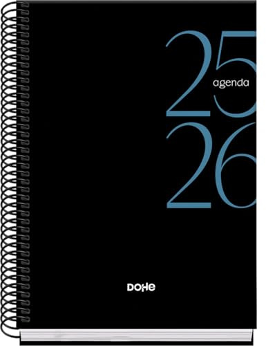 Dohe - Schulagenda 2025 2026 - Wochenübersicht, Größe A5 (15x21 cm), Spanisch und Englisch, September bis Juni, Spiralbindung, Hardcover - SYSTEM Schwarz