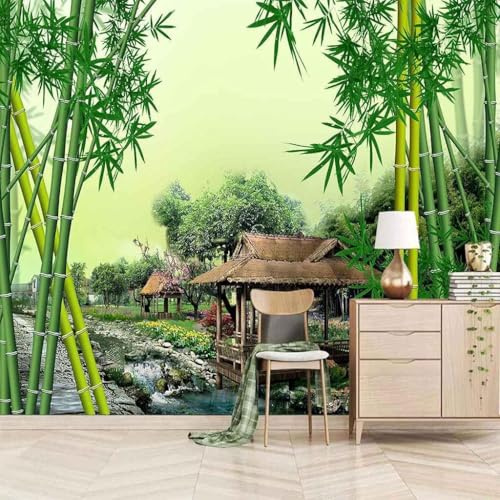 XLMING Gazebo En Bambou Vert Pour La Forêt Papier Peint 3D Intissé Bureau Salle à Manger Canapé Chambre Salon TV Mural Décoratif-430cm×300cm