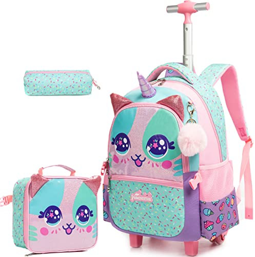HTgroce Cartable a Roulette Fille Sac Dos roulettes Fille Primaire Valises de Voyage Scolaire CM1