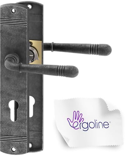 ERGO line LOFTY Türbeschlag, Türgriff, Türklinken mit Profilzylinder Langschild, Drückergarnitur, Türklinke, Türdrücker für Innentüren, Nickel Antik
