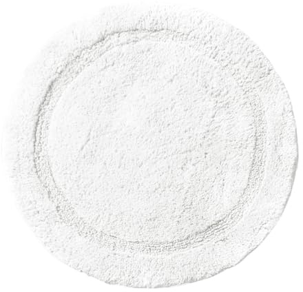 Allure 100% Cotton Round Bath Mat Non Slip - Luxury Deep Pile, Soft & Absorbent, Circle Bathroom Rug (White)