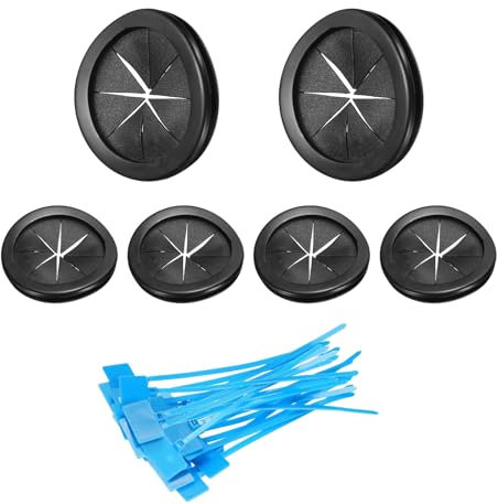 sourcing map 6Pcs 2-7/16(62mm) ID, 2-3/4 (70mm) Drill Hole, Double Sided Grommets Round Firewall Hole Plug with Marker Cable Ties for Home Office Cable Wire Protection, Black