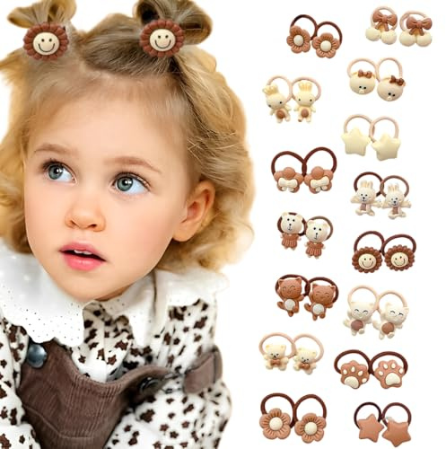 Set di 30 accessori per capelli, elastici capelli bambina per bambini, elastici elastici per capelli, adatti a bambine, bambini e neonati (color caffè, beige)