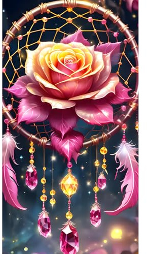 DPHERO DIY Großformat Diamant Painting Kits Bilder für Erwachsene Anfänger,5D Traumfänger Diamond Painting Set,DIY Runde Steine Rosen Diamant Kunst Kits, Diamond Art für Zuhause Dekor 40x70 cm