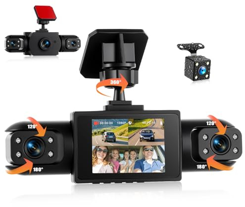 GOHHDL 4 Kanal Dashcam Auto 360°, 4 Kamera 1080P Vorne und Hinten Links Rechts, 2 Zoll 1080P Dash Kamera für Autos mit IR Nachtsicht, Loop Video, Parküberwachung, Einparkhilfe, Belichtungskorrektur