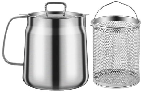 YUXITA Pots en acier inoxydable multifonction 2 en 1 passoire et friteuses pour le camping Filtre à huile de cuisson portable