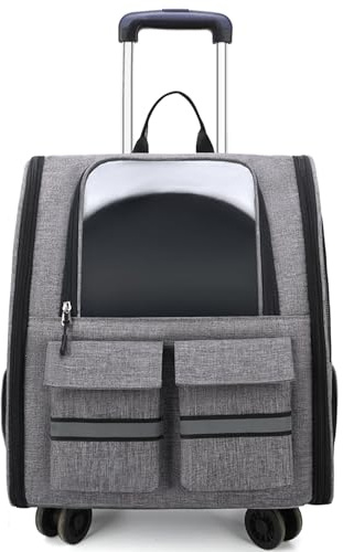 Kommodum – Trasportino Gatto con Ruote, Trasportino da Viaggio per Cane, Zaino Trolley Porta Animali, Borsa Traspirante con Carrello Pieghevole Portatile, per Cani Piccoli Gatti Medi (GRIGIO)
