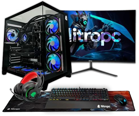 NitroPC - Pack Diamond Plus | PC Gaming Completo (AMD Ryzen 7 7700X 4.5GHz, RTX 5060 Ti 16GB, RAM 32GB, M.2 2TB, Windows 11, RGB | WiFi, Monitor Curvo 27, Tastiera, Mouse, Cuffie) PC fisso (Nero)