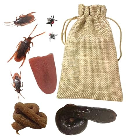 Générique Articles de Farce et Attrape,Jeu Complet de Blagues Malicieuses - Jeux de Farce Poisson d'Avril Fausses Crottes Kit Cafards Décorations Fête Halloween