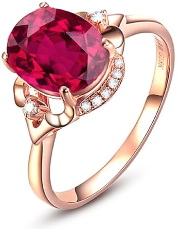 Anneau Mariage Deco Bague Infini Or Rose Or 18 Carats Ruby Créé en Laboratoire Fleur Ovale Taille Solide Non Plaqué Élégant pour Tante Noël Bijoux