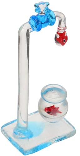 GARVALON Glas Goldfischschale mit Wasserhahn Aquarium Deko Schwebende Glasfigur für Schreibtisch Modernes Aquarium Ornamente Stilvolle Tischdekoration für Büro und Zuhause