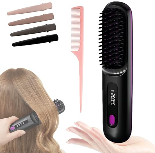Intelligente Syling-Bürste Für Kurzes Haar, Go Brush Pro für kurzes haar, glättbürste kabellos, styling bürste für kurzes haars, kabellos & schonend in 2 Min. gestylt(Schwarz)