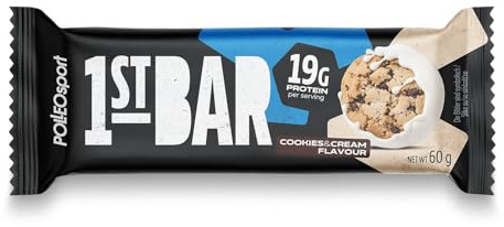 Polleo 1st Bar Proteinriegel – 19 g Protein | Wenig Zucker | Ohne Zuckerzusatz | Perfekter Fitness Snack für unterwegs | Vegetarisch | Ohne Palmöl (60 g, Cookies & Cream)