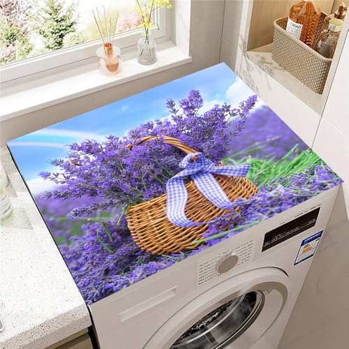 Hearda Housse Machine a Laver Paysage Lavande,Dessus Tapis Lave Linge Antidérapant,Housse de Protection pour Machine à Laver Top,Tapis de Protection pour Dessus Sèche-Linge (Violet,60x60cm)