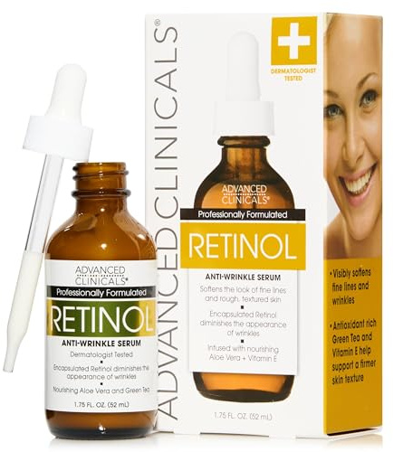 Advanced Clinicals Retinol Serum For Face | Visible Anti Aging Retinol Serum Skin Care Face Moisturizer With Vitamin E Helps Improve Look Of Wrinkles, Fine Lines, & Uneven Skin Tone, 1.75 Fl Oz