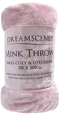 Dreamscene Lussuosa coperta in pile di visone in finta pelliccia di visone ultra morbida e accogliente coperta decorativa sopra il letto, rosa cipria – 150 x 200 cm