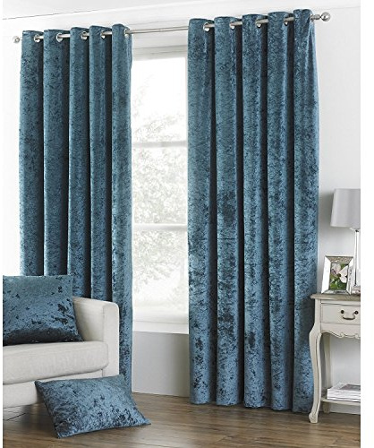 Riva Paoletti Verona Ringtop Eyelet Curtains (Pair) - Teal Blue, 168 x 229cm