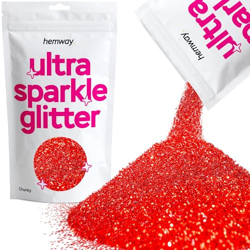 Hemway Ultra Sparkle Glitter - Red | Chunky Metallic Flakes for Resin & Epoxy Crafts | Supplies for Tumblers, Festival, Hair, Face, Body, Eye & Nail Art Decoration | 100 g