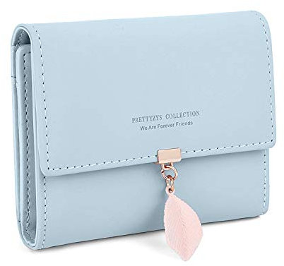 Portafoglio Donna Portamonete in Pelle Squisita PU, 6 Scomparti per Carte con 1 Finestra di Identificazione 1 Sezione di Fattura e 1 Tasca con Cerniera, Blu Chiaro