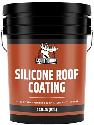 Liquid Rubber Silicone Roof Coating - UV-Reflective, No Primer Needed, One-Coat Sealant for Flat, Sloped, Metal, Wood, Concrete, EPDM, and TPO Roofs, White, 4 Gallons