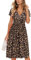 OUGES Damen Sommerkleid Kurzarm V-Ausschnitt Knielang Blumenmuster Midi Kleid mit Taschen(FloralN, XL)