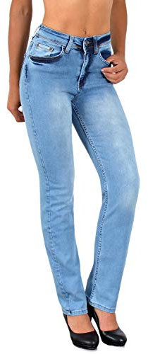 ESRA High Waist Jeans Damen Straight Hose Damen Jeanshose gerader Schnitt Stretch Jeans Damen gerades Bein bis Übergröße G7