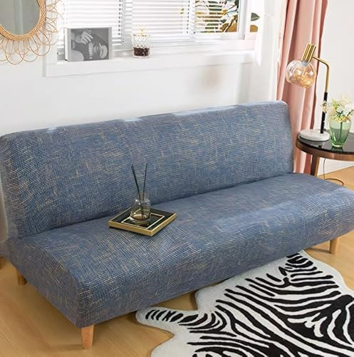 Topchances Sofabezug ohne Armlehnen, Polyester-Spandex, Futon-Schonbezug, rutschfest, elastisch, vollständig faltbar, Couch, Sofa, universal, passgenauer Sofabezug, Möbelschutz, Leinenblau
