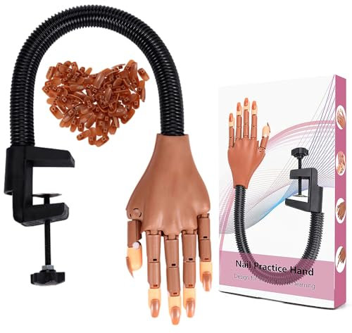 Practice Hand for Acrylic Nails, Professional Nail Practice Hand for Training, Adjustable False Fake Mannequin Hand with 100Pcs Nail Tips, Upgrade DIY Nails Display Manicure Supply