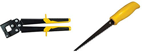 Stanley 15-273 Pince À Sertir Profilés 0,6 mm Fabriquée en France - Sertissage Permanent de Cadres métalliques en U & 0-15-556 Scie À Guichet Spéciale Panneaux De Plâtre Poignée Synthétique 150 Mm