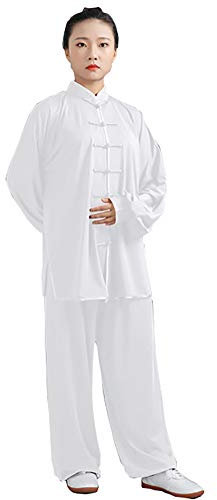 Daoba Uniforme de Tai Chi para mujer, traje chino tradicional de Tai Chi, trajes de artes marciales, ropa de manga larga, ejercicios matutinos, ropa de Kung Fu, blanco, S