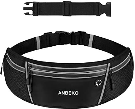ANBEKO Universeller Laufgürtel mit Verlängerung, große Kapazität, Hüfttasche mit 4 Taschen, zum Wandern, Reisen, Campen, Laufen, Workout, kein Hüpfen, für einfaches Tragen Aller großen Handys
