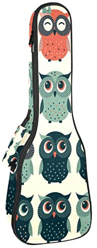 opleicx Ukuleletasche mit lustigem Eulen-Muster, für Sopran, Tenor, Konzert, 58,9 cm, 10 mm dick, weich gepolstert, verstellbare Riemen, Gigbag