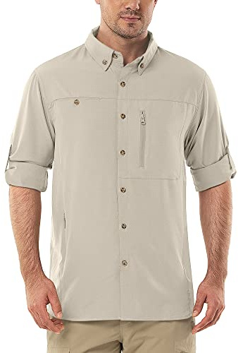 Outdoor Ventures Herren Outdoor Hemd UPF50+ UV-Schutz Safari Wanderhemd | Schnelltrocknend Atmungsaktives Mesh-Futter Langarmhemd Männer Überhemd Roll Up Ärmel & 3 Taschen Funktionshemd Arbeitshemd