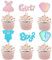 SYKYCTCY 24 Pack Boy or Girl Cupcake Toppers Gender Reveal Cupcake Picks Glitter Onesie Jumpsuit Cake Toppers Bow Tie Cake Decorations for Baby Shower Kids Birthday Theme Party Gradient