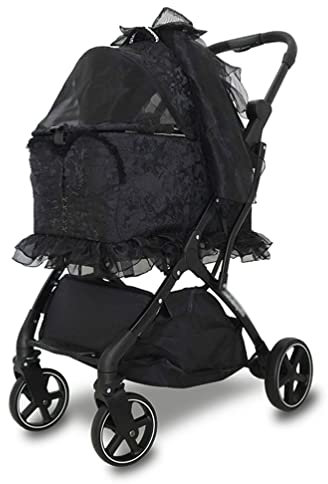 Hundewagen Hundebuggy Schwarzer Luxus-Haustier-Kinderwagen – Einfach Zusammenklappbarer Katzen-Hunde-Reise-Jogging-Kinderwagen – Abnehmbare Transportbox – Kapazität 15 Kg