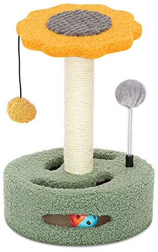 ALLSOPETS Arbre à Chat Chaton Poteau Griffoir Chat Poteau à gratter Jouet pour Chat Sisal Grattoir avec Balle Pendante Jouet Interactif pour Petits Chats Jaune