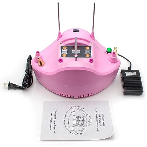 Jieotwice 220V Elektrischer Präzisions Ballonpumpen Ballon Inflator mit Digitalem Timer Zähler CD-608 (Rosa)