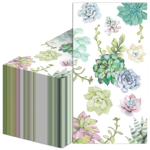 100PCS Kaktus Badezimmer Servietten Sukkulenten Blumen Handtücher Badezimmer Dekor Sukkulenten Pflanzen Abendessen Papier Gästeservietten für Badezimmer Puderzimmer Hochzeit Geburtstag Party Babyparty