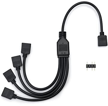 QWORK® ARGB splitterkabel, 5 V, 3-polig, argb splitter, 1 buchse auf 4 stecker, 30cm, für CPU-Kühler und 5 V ARGB-Lüfter