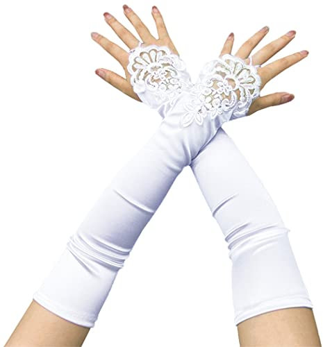 Hpfulseazn Women's 13.8/ 21 Long 1920s Flapper Evening Opera Satin Gloves, Formal Bridal Banquet Party Wedding Mittens(Length 17.7 - White)