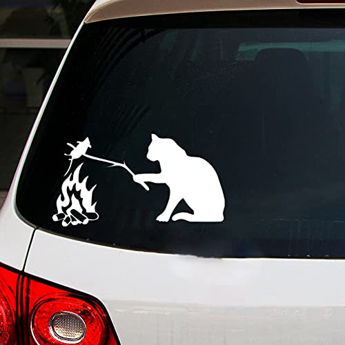 MACMRD Auto Aufkleber 15 * 8Cm Cat Fries A Mouse Cartoon Graffiti Auto Aufkleber Aufkleber Für Stoßstange Fenster Windschutzscheibe