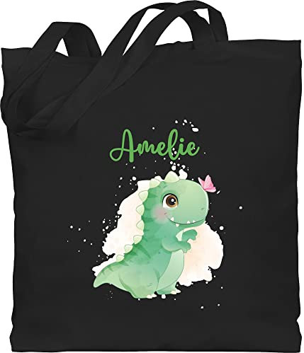 Baumwolltasche - Geschenk Dino mit Name personalisiert I Saurier I Dinos I Dinosaurier I Urzeittier - Unisize - Schwarz - personalisierte kindergarten beutel dinosaur bag tier tieren stoffbeutel