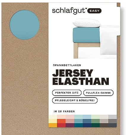Schlafgut Easy Jersey Elasthan Spannbettlaken 140x200 bis 160x220 Petrol Mid, Spannbetttuch aus superweicher Baumwolle mit Elasthan