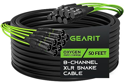 GearIT 8 Channel XLR Cable (50ft) - 100% Oxygen Free Copper Snake Wire, Channel Tags, Metal XLR Connectors for Professional Audio - 50 Feet