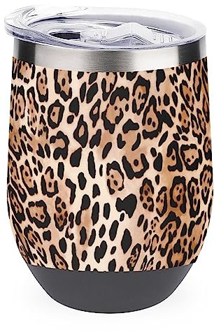 Sexy Leopard Print 12 Oz Insulated Wine Tumbler Reusable Travel Mug Coffee Cup with Lid for Women Men Gift Black-style